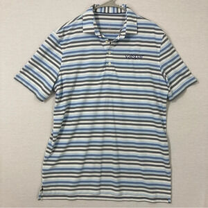 Johnnie-O Blue Gray Striped Short Sleeve Polo Shirt Large